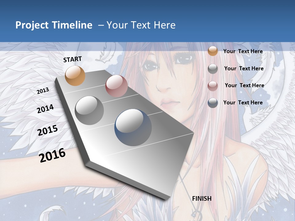 A Woman With Pink Hair And Angel Wings In Front Of A Blue Background PowerPoint Template