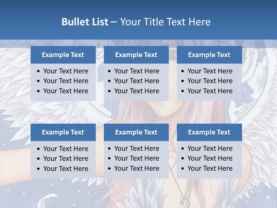 A Woman With Pink Hair And Angel Wings In Front Of A Blue Background PowerPoint Template