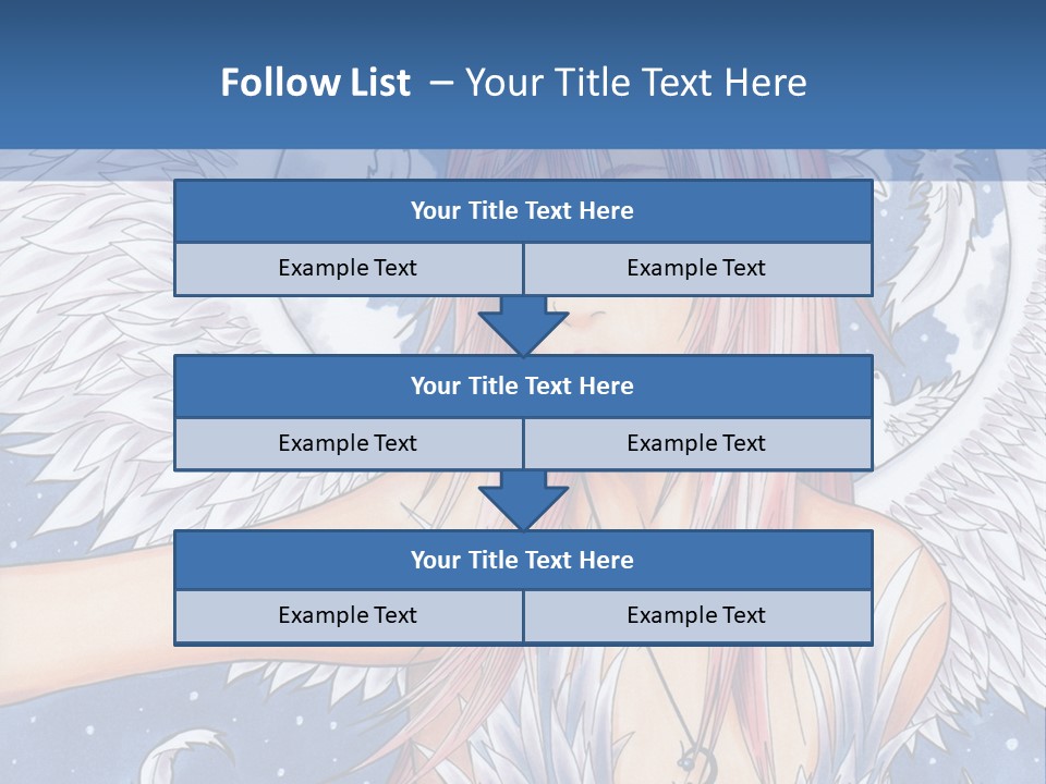 A Woman With Pink Hair And Angel Wings In Front Of A Blue Background PowerPoint Template