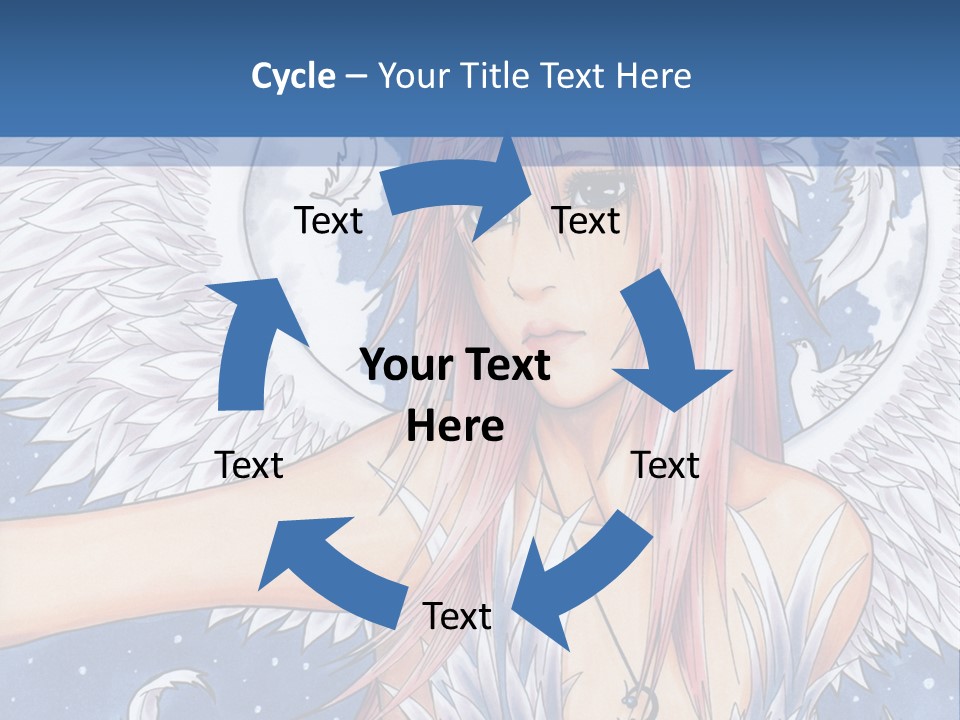 A Woman With Pink Hair And Angel Wings In Front Of A Blue Background PowerPoint Template