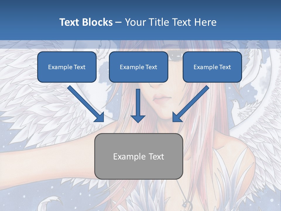 A Woman With Pink Hair And Angel Wings In Front Of A Blue Background PowerPoint Template