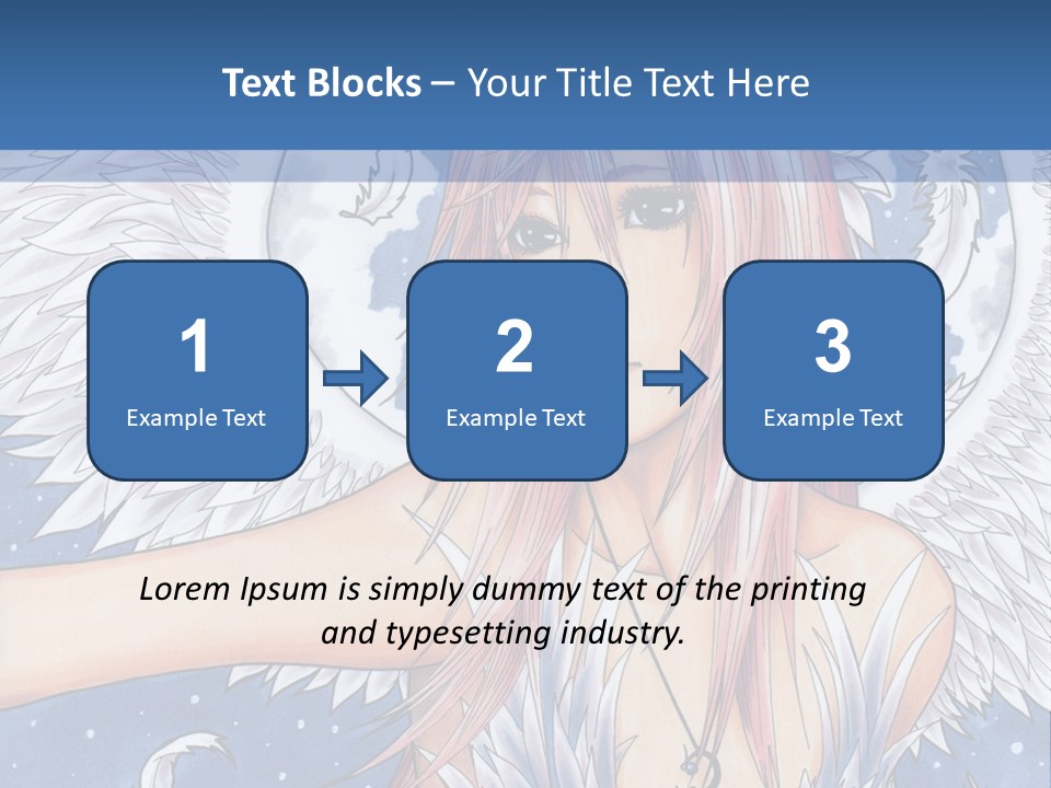 A Woman With Pink Hair And Angel Wings In Front Of A Blue Background PowerPoint Template