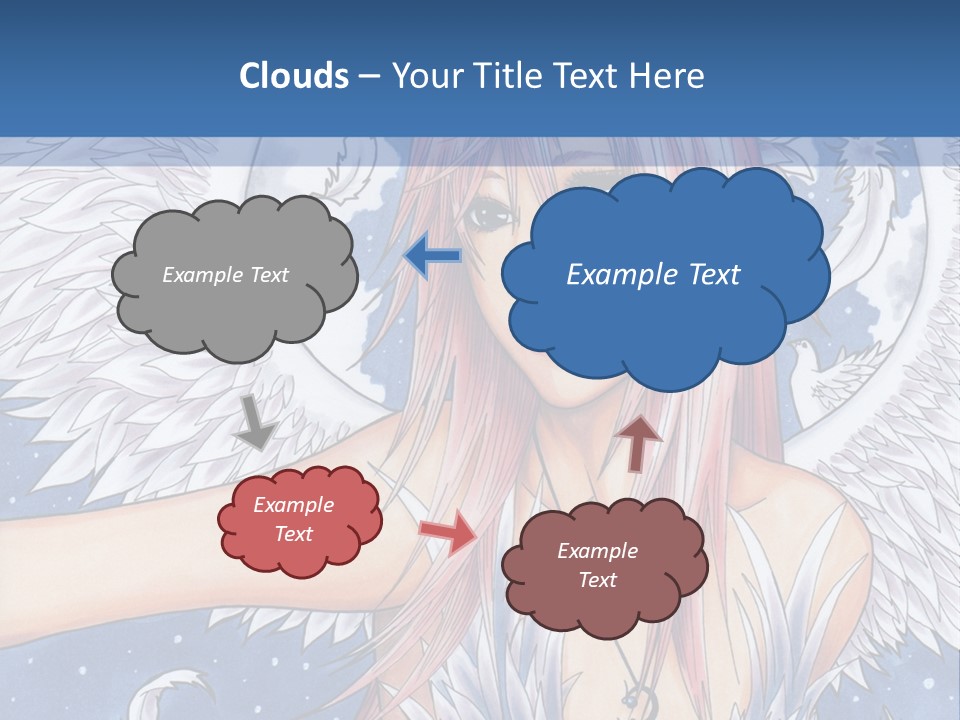 A Woman With Pink Hair And Angel Wings In Front Of A Blue Background PowerPoint Template