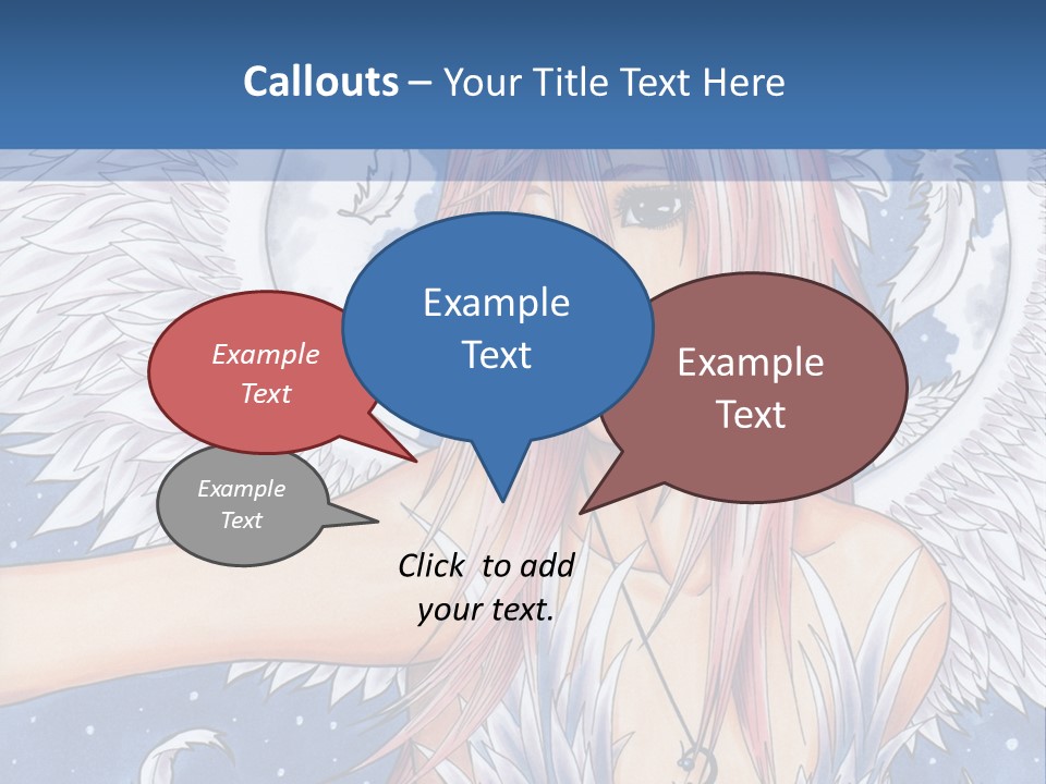 A Woman With Pink Hair And Angel Wings In Front Of A Blue Background PowerPoint Template