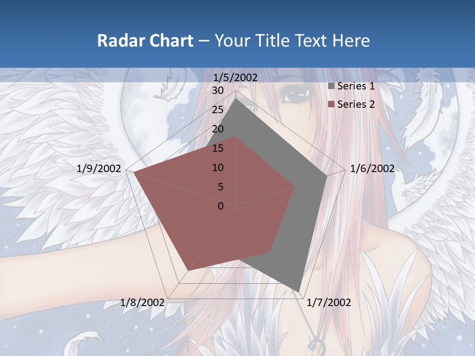 A Woman With Pink Hair And Angel Wings In Front Of A Blue Background PowerPoint Template