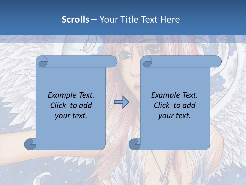 A Woman With Pink Hair And Angel Wings In Front Of A Blue Background PowerPoint Template