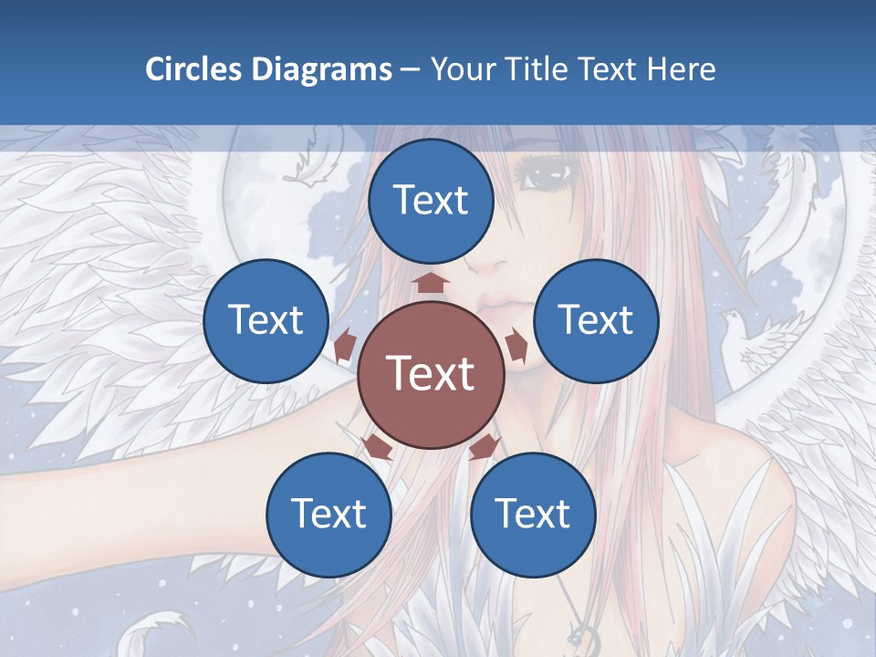 A Woman With Pink Hair And Angel Wings In Front Of A Blue Background PowerPoint Template