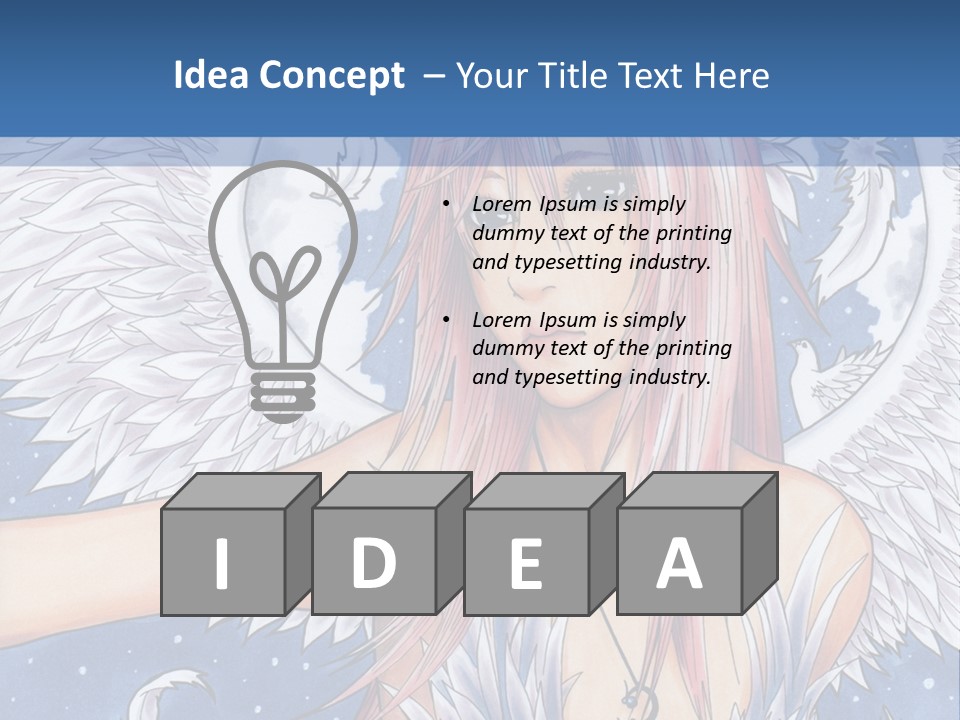 A Woman With Pink Hair And Angel Wings In Front Of A Blue Background PowerPoint Template