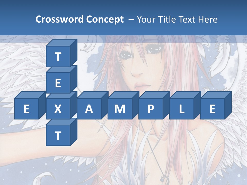 A Woman With Pink Hair And Angel Wings In Front Of A Blue Background PowerPoint Template