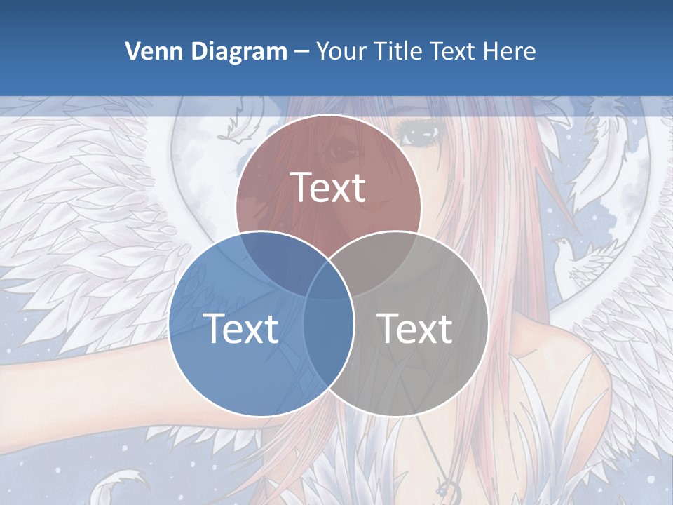 A Woman With Pink Hair And Angel Wings In Front Of A Blue Background PowerPoint Template