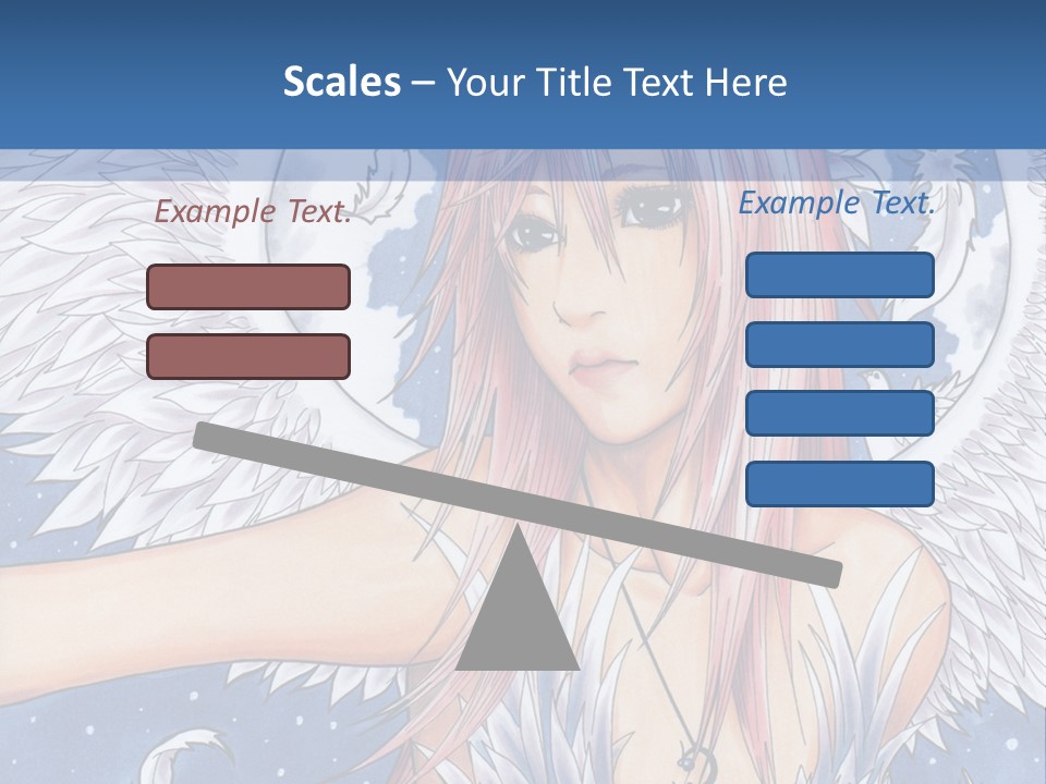 A Woman With Pink Hair And Angel Wings In Front Of A Blue Background PowerPoint Template