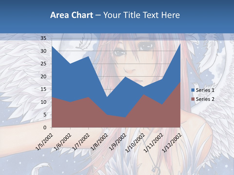 A Woman With Pink Hair And Angel Wings In Front Of A Blue Background PowerPoint Template