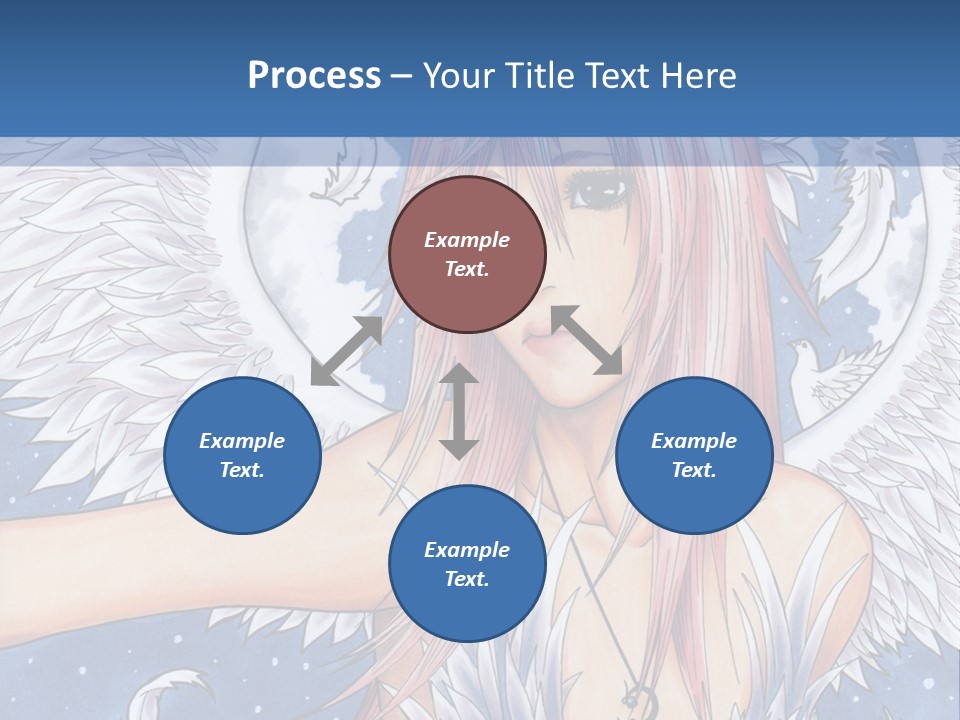 A Woman With Pink Hair And Angel Wings In Front Of A Blue Background PowerPoint Template