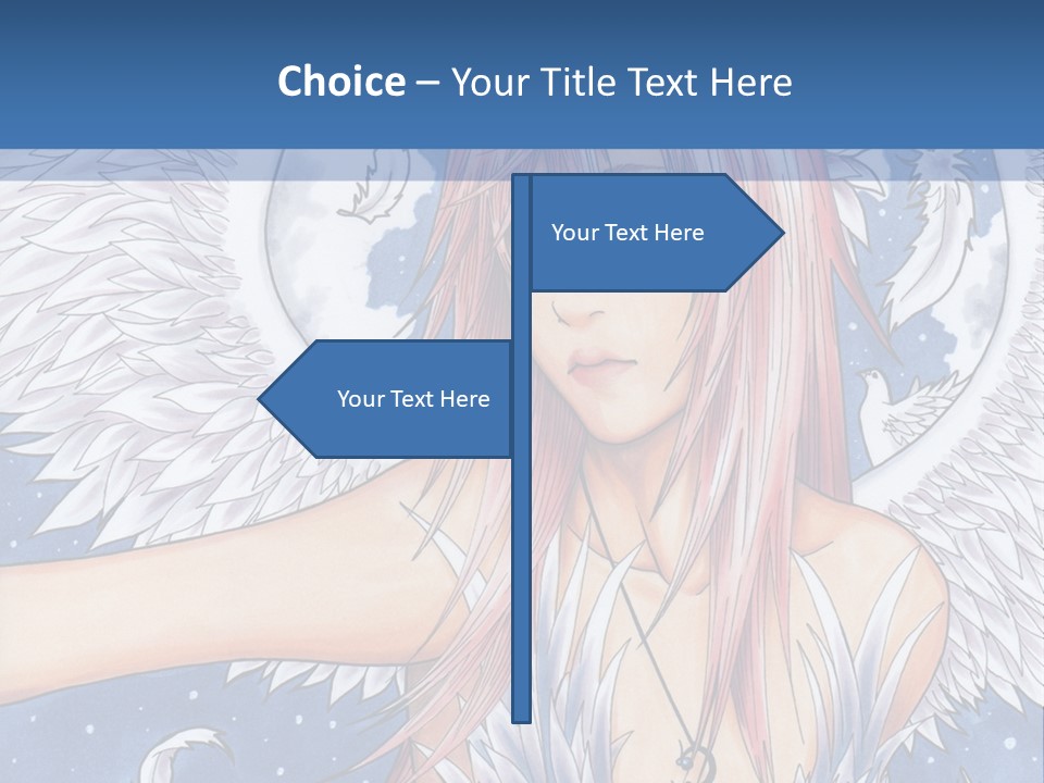 A Woman With Pink Hair And Angel Wings In Front Of A Blue Background PowerPoint Template