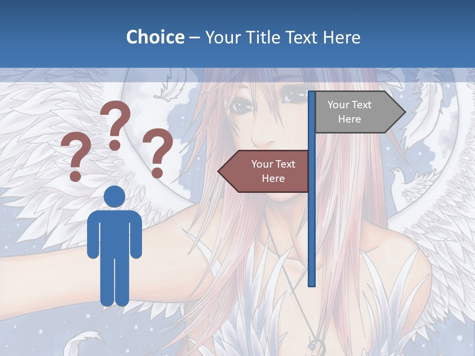A Woman With Pink Hair And Angel Wings In Front Of A Blue Background PowerPoint Template
