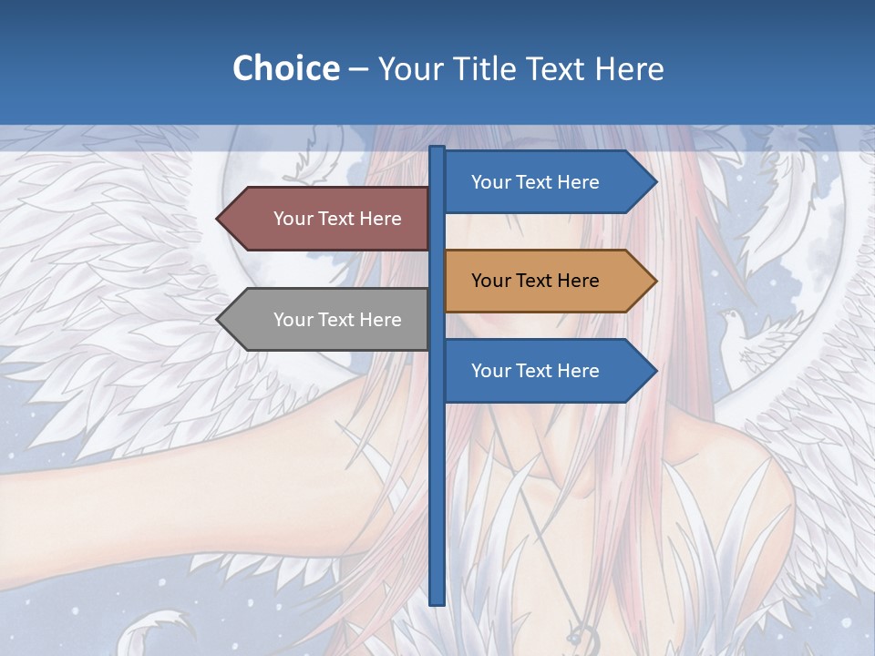 A Woman With Pink Hair And Angel Wings In Front Of A Blue Background PowerPoint Template