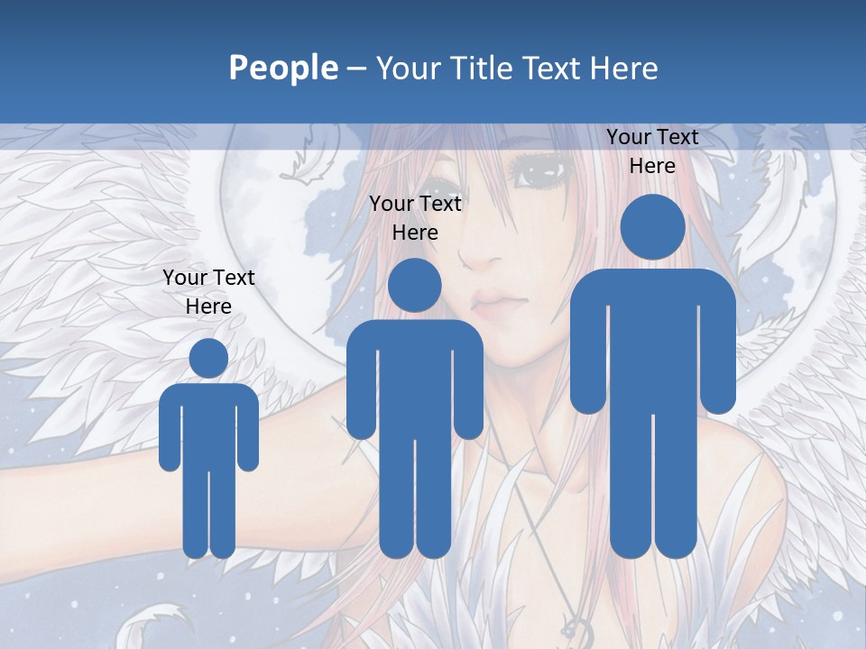 A Woman With Pink Hair And Angel Wings In Front Of A Blue Background PowerPoint Template