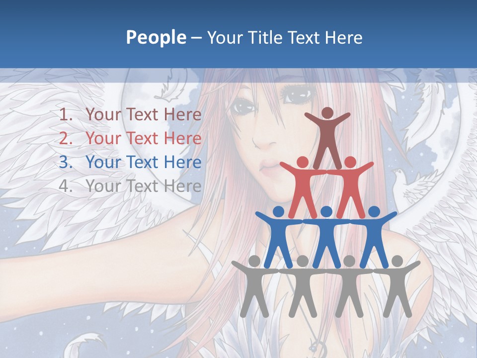 A Woman With Pink Hair And Angel Wings In Front Of A Blue Background PowerPoint Template
