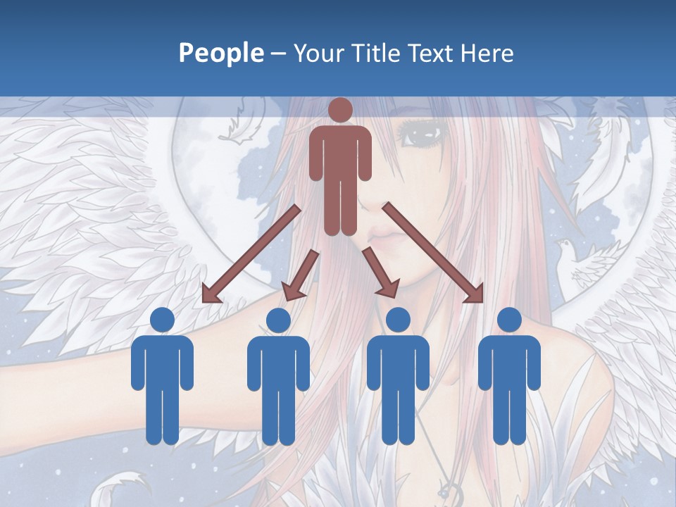 A Woman With Pink Hair And Angel Wings In Front Of A Blue Background PowerPoint Template