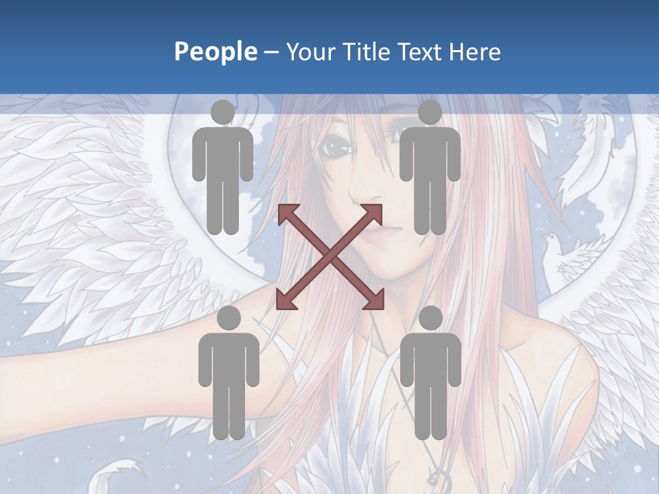 A Woman With Pink Hair And Angel Wings In Front Of A Blue Background PowerPoint Template