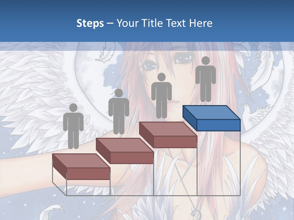 A Woman With Pink Hair And Angel Wings In Front Of A Blue Background PowerPoint Template