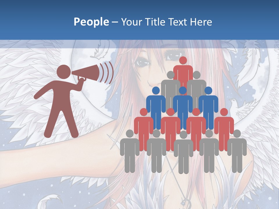 A Woman With Pink Hair And Angel Wings In Front Of A Blue Background PowerPoint Template