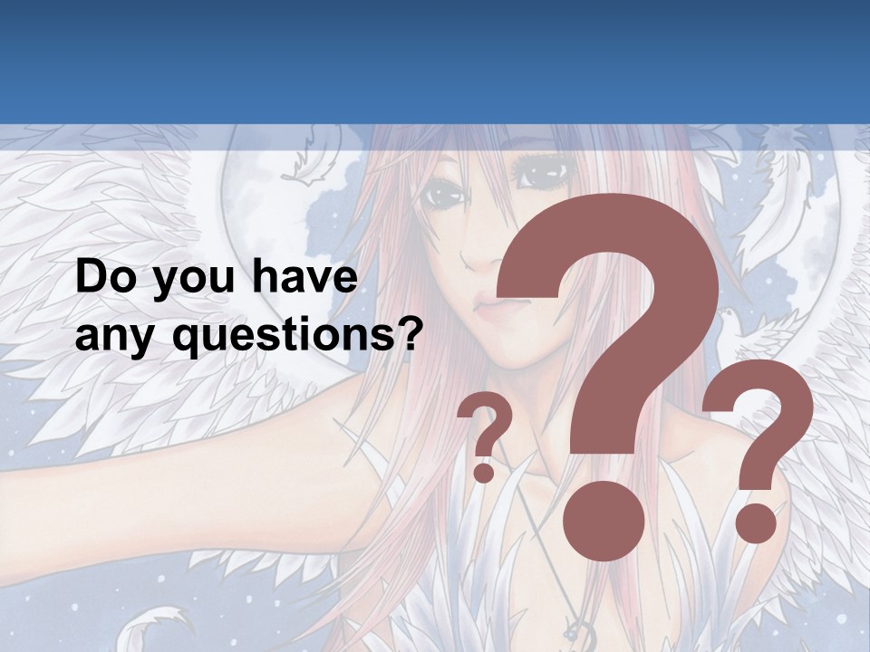 A Woman With Pink Hair And Angel Wings In Front Of A Blue Background PowerPoint Template