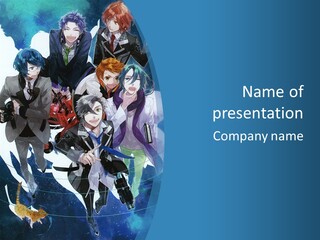 A Group Of People Standing In Front Of A Blue Background PowerPoint Template
