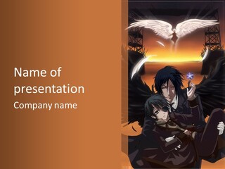 A Couple Of Anime Characters In Front Of An Orange Background PowerPoint Template