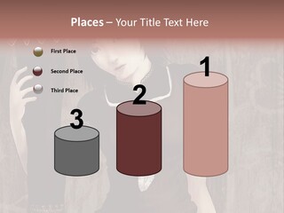 A Woman In A Brown Dress Holding A Black Object PowerPoint Template