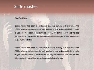 A Woman In A Brown Dress Holding A Black Object PowerPoint Template