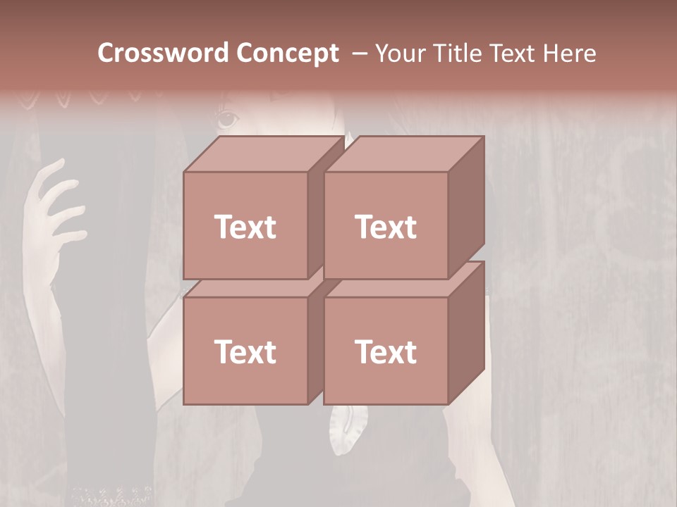 A Woman In A Brown Dress Holding A Black Object PowerPoint Template