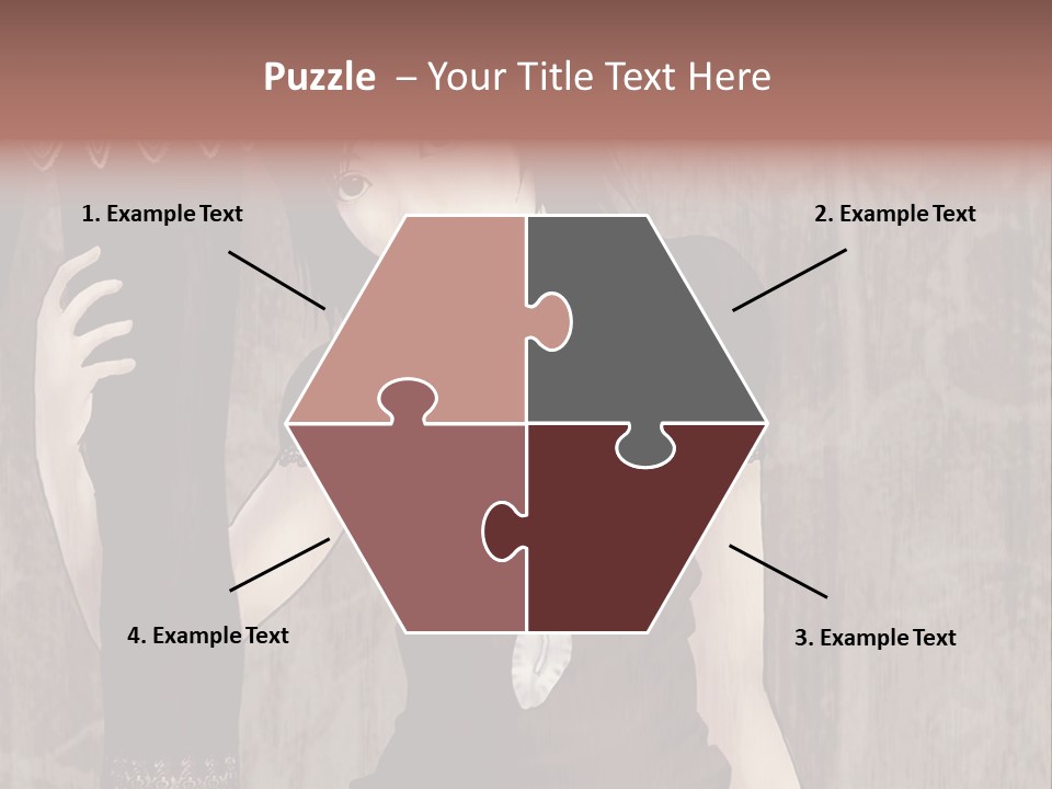 A Woman In A Brown Dress Holding A Black Object PowerPoint Template