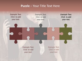 A Woman In A Brown Dress Holding A Black Object PowerPoint Template