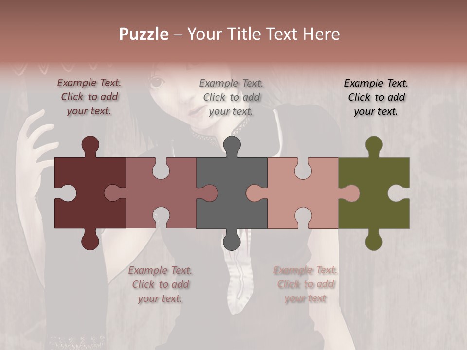 A Woman In A Brown Dress Holding A Black Object PowerPoint Template