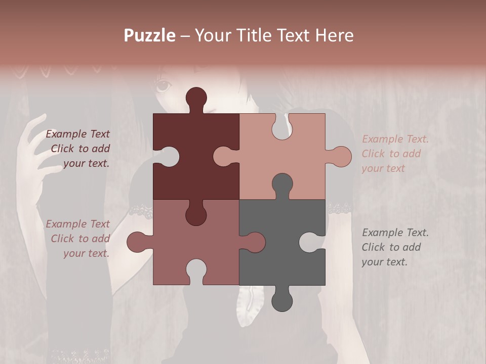 A Woman In A Brown Dress Holding A Black Object PowerPoint Template