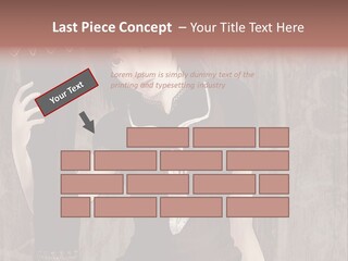 A Woman In A Brown Dress Holding A Black Object PowerPoint Template