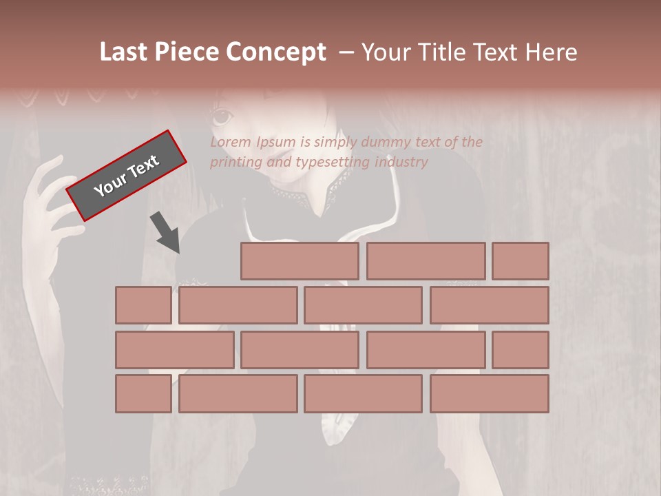 A Woman In A Brown Dress Holding A Black Object PowerPoint Template