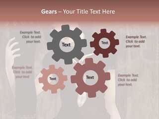 A Woman In A Brown Dress Holding A Black Object PowerPoint Template