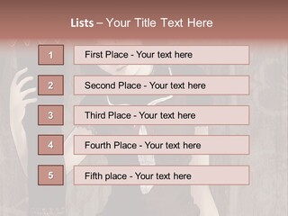 A Woman In A Brown Dress Holding A Black Object PowerPoint Template