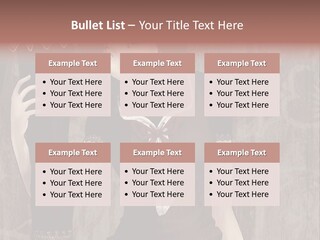 A Woman In A Brown Dress Holding A Black Object PowerPoint Template