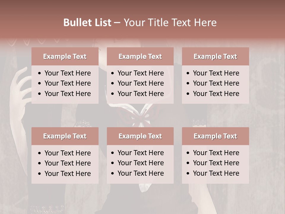 A Woman In A Brown Dress Holding A Black Object PowerPoint Template