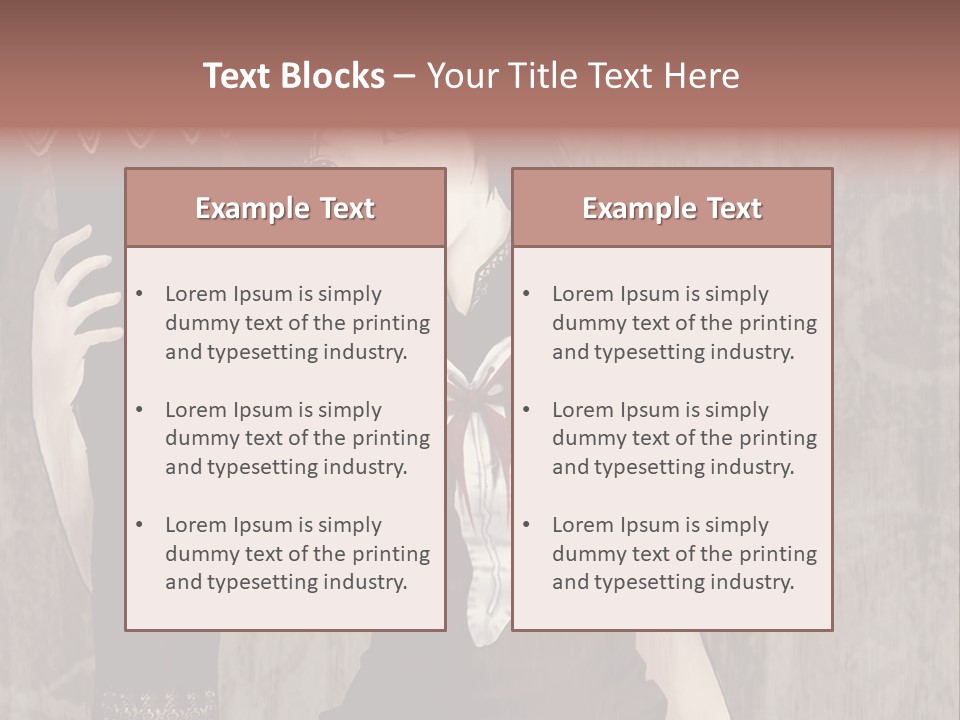 A Woman In A Brown Dress Holding A Black Object PowerPoint Template