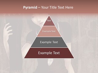 A Woman In A Brown Dress Holding A Black Object PowerPoint Template