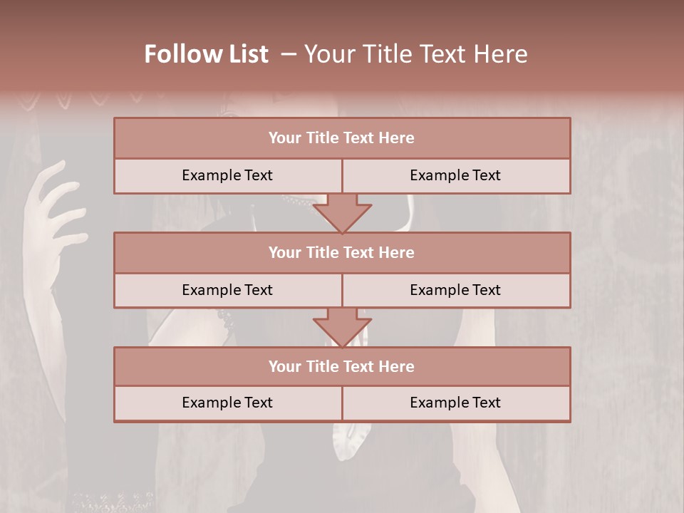 A Woman In A Brown Dress Holding A Black Object PowerPoint Template