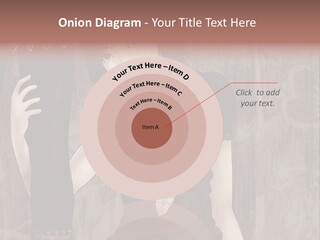 A Woman In A Brown Dress Holding A Black Object PowerPoint Template