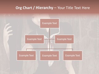 A Woman In A Brown Dress Holding A Black Object PowerPoint Template