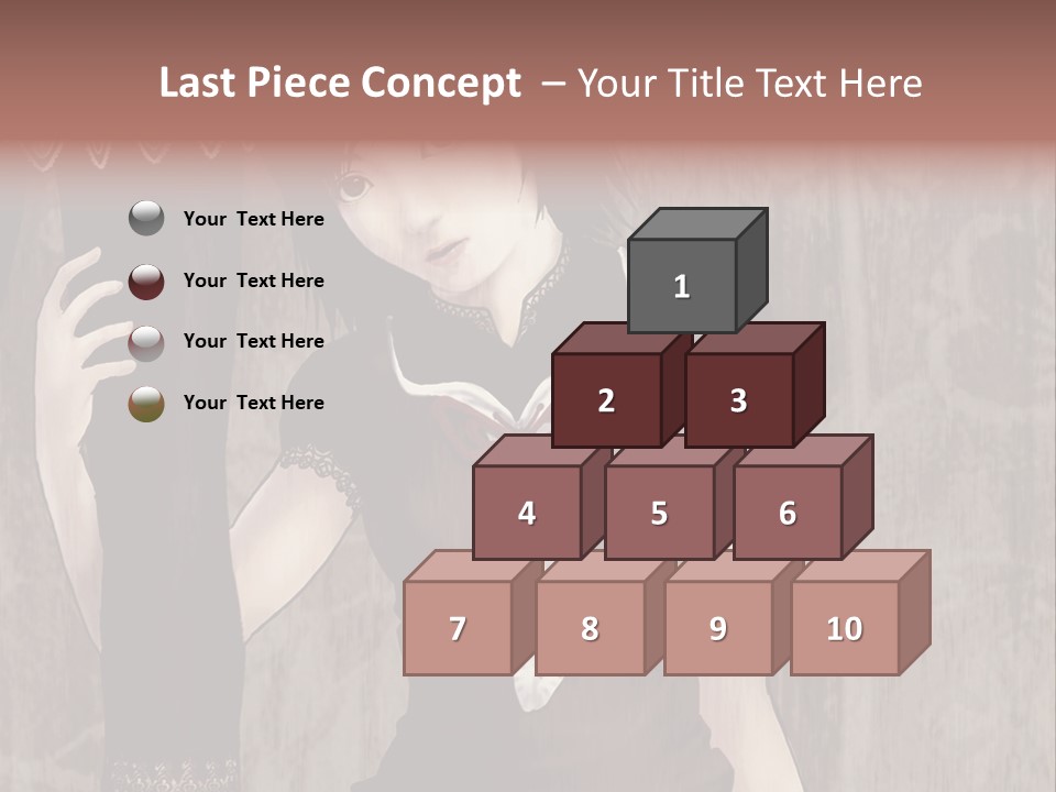 A Woman In A Brown Dress Holding A Black Object PowerPoint Template