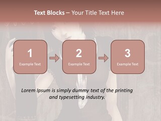 A Woman In A Brown Dress Holding A Black Object PowerPoint Template