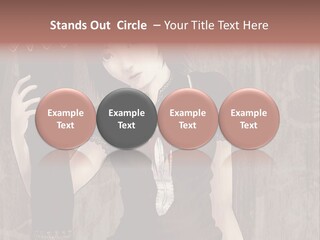 A Woman In A Brown Dress Holding A Black Object PowerPoint Template